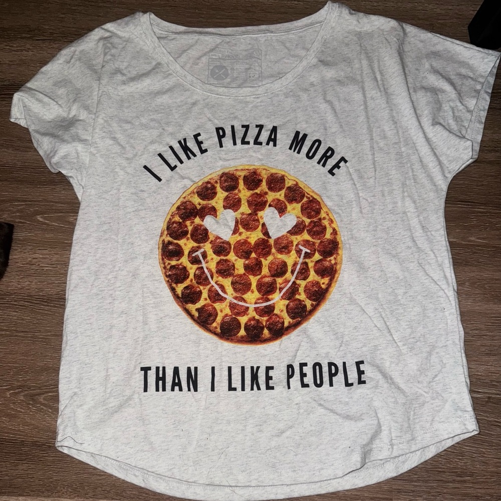 Graphic Pizza Smile Short Sleeve Tee - Light Gray